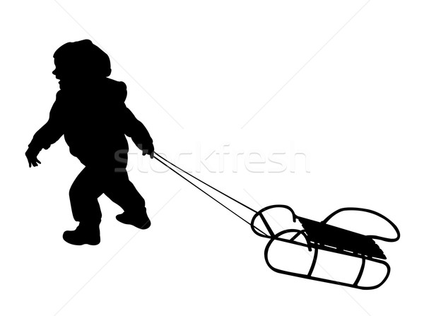 600x447 Child Pulling Sledge Silhouette Vector Illustration Bojana Ilic