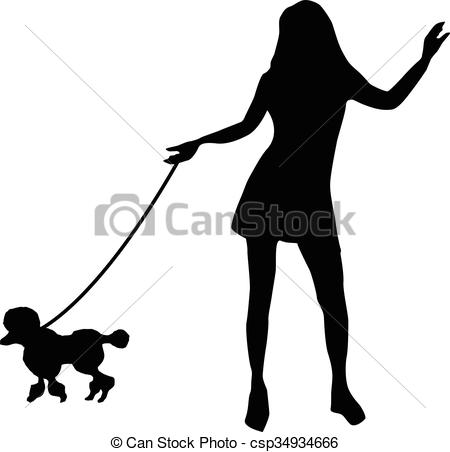 450x452 Silhouette Of A Girl And A Dog Clip Art Vector