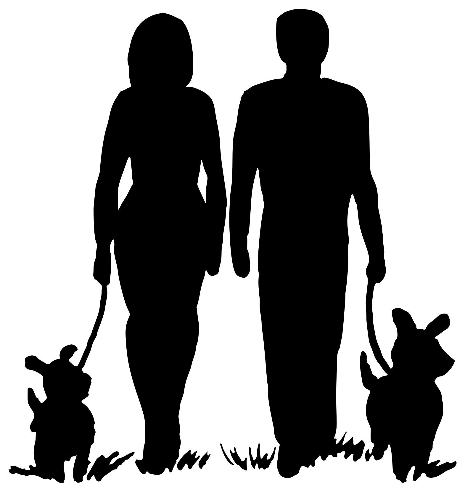 1571x1660 Couple Walking Their Dogs Silhouette Clipart