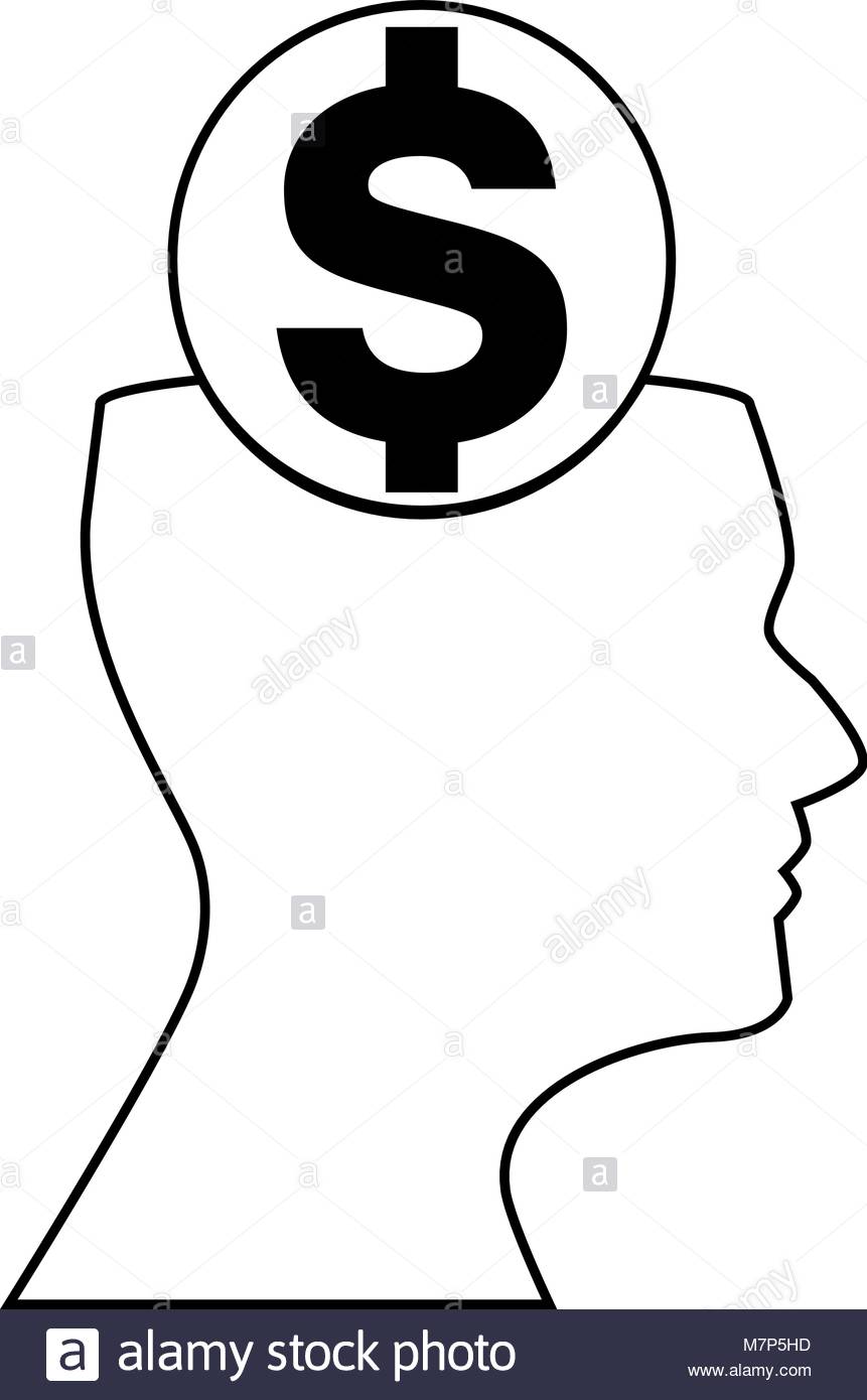 861x1390 Outline Silhouette Of Of Dollar Sign Inside Of Human Head Isolated