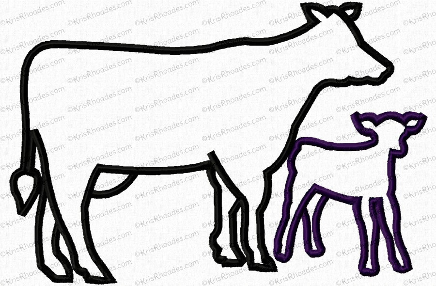 900x590 Cow And Calf Silhouette Applique Embroidery Design
