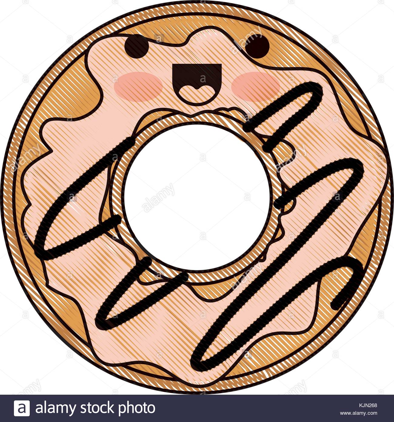 1300x1390 Kawaii Donut With Cream Glazed In Colored Crayon Silhouette Stock