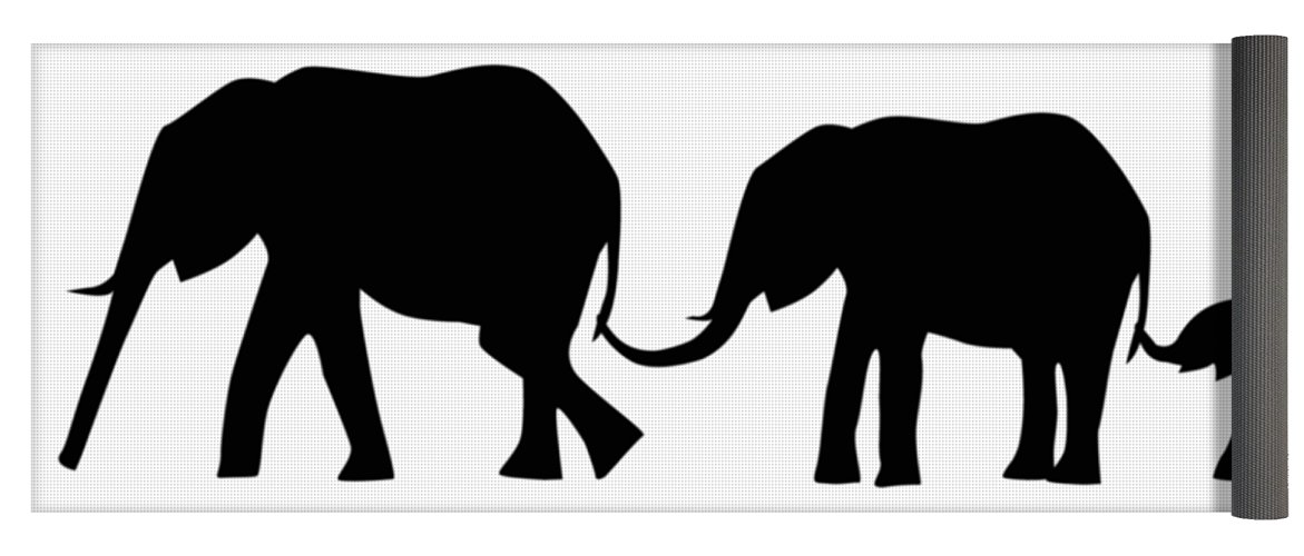 1171x500 Silhouettes Of 3 Elephants Holding Tails Yoga Mat For Sale By Idan