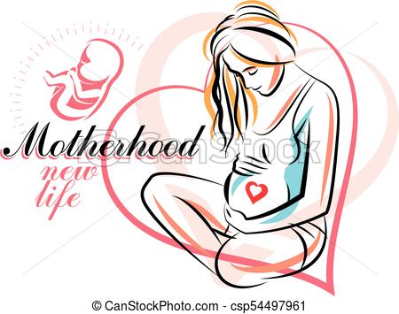 450x355 Pregnant Woman Elegant Body Silhouette, Sketchy Vector Clip Art