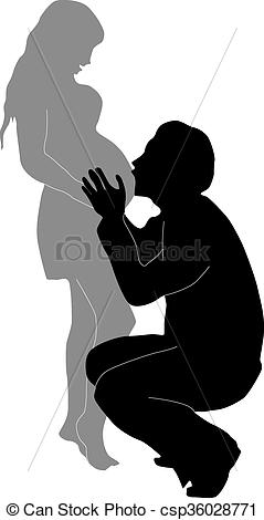 239x470 Male Kissing The Belly Of A Pregnant Woman. Silhouette On Stock