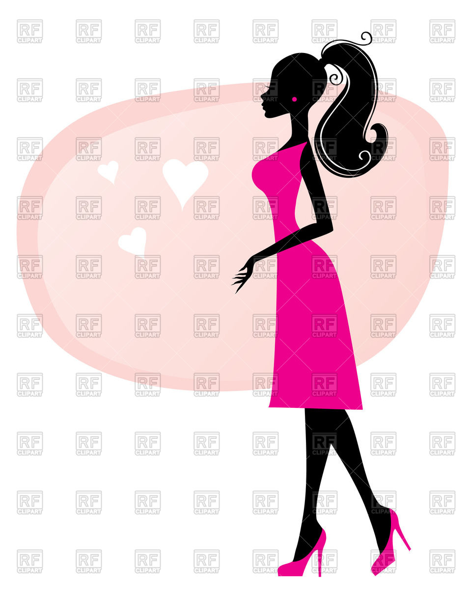 953x1200 Silhouette Of Woman In Bright Pink Dress Royalty Free Vector Clip