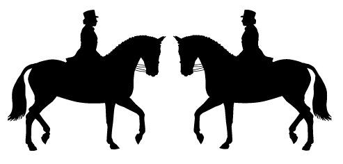 493x236 Two Opposing Silhouettes Of A Dressage Horse With Rider Vinyl