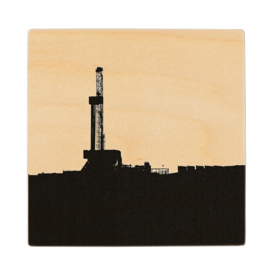 540x540 Oil Drilling Rig Silhouette Wooden Coaster