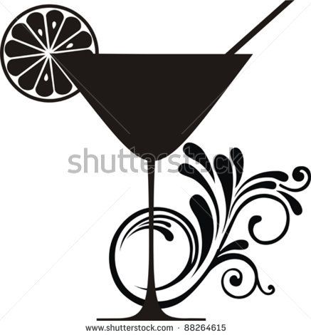 437x470 Cocktail Drink. Silhouette Isolated On White Background. Drink