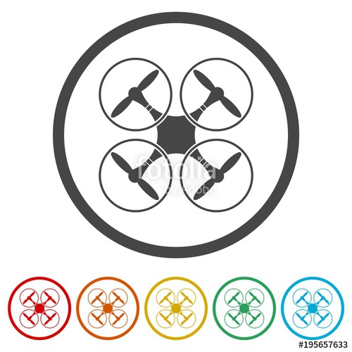 500x500 Drone Icon, Silhouette Quadrocopter A Top View Icon, 6 Colors