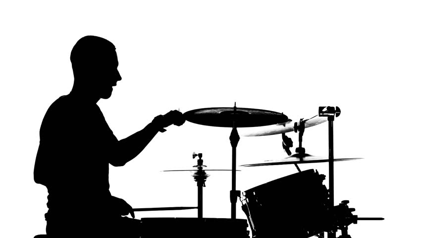 852x480 Drummer Plays Vigorous Music On A Drum Set. White Background. Slow