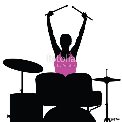 500x500 Girl Pretty Playnig Drum Silhouette Illustration Stock Image