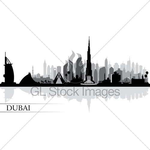 500x500 Dubai City Skyline Silhouette Background Gl Stock Images