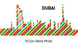 300x165 Set Of Dubai Skyline Silhouette On Vintage Background, Vector