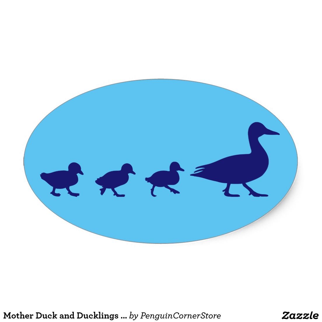 1104x1104 Mother Duck And Ducklings In Silhouette Oval Sticker Super Cute