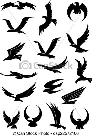 317x470 Flying Eagle, Falcon And Hawk Vector Icons. Flying Eagle