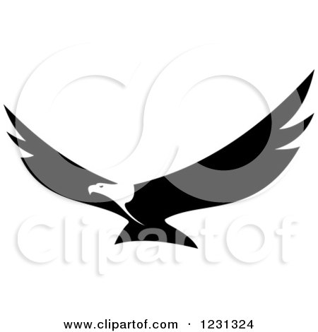 450x470 Clipart Of A Black And White Flying Bald Eagle