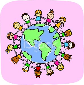 296x300 Little Kids Holding Hands Around World Map Doodle Cartoon Illust