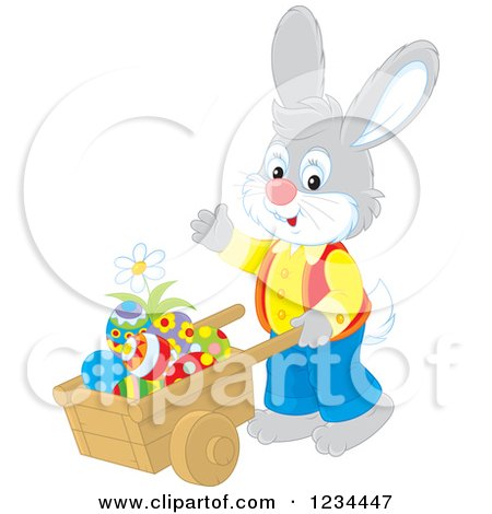 450x470 Clipart Of A Gray Easter Bunny Rabbit Couple With A Basket Of Eggs