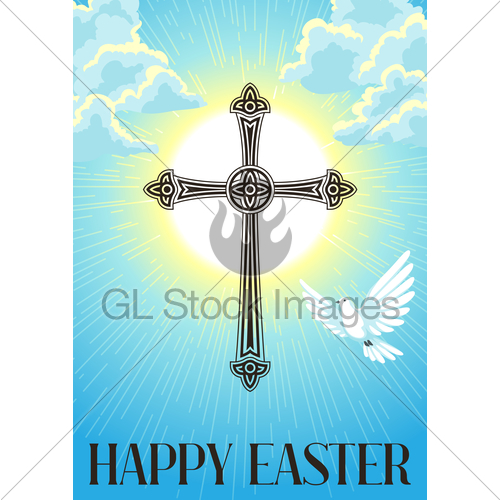 500x500 Silhouette Of Ornate Cross With Dove. Happy Easter Concep Gl
