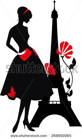 279x470 Retro Woman Red And Black Silhouette With Eiffel Tower Fabrics