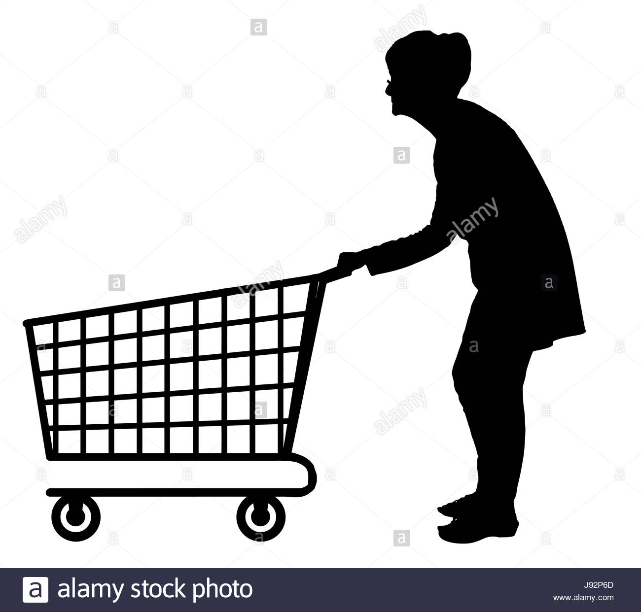 1300x1242 Silhouette Of An Elderly Woman Pushing Empty Shopping Trolley