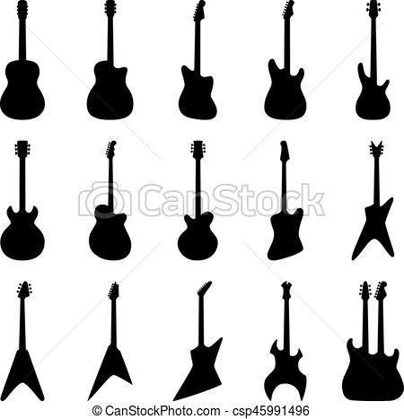450x467 Set Of Silhouettes Of Acoustic Guitars, Electric Guitars, Eps