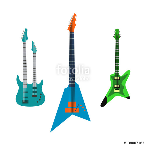 500x500 Acoustic Electric Guitar Vector Icons Set Isolated Illustration