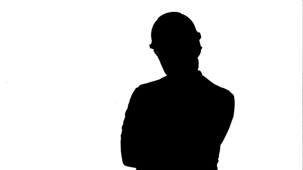 590x332 Silhouette Frustrated Workman In Helmet Over Track Matte. By