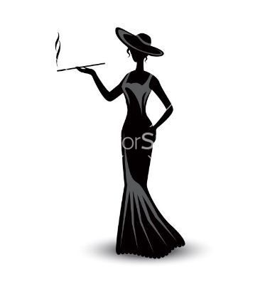 380x400 Retro Silhouette Elegant Smoking Woman Vector