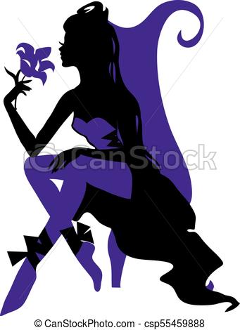 341x470 Elegant Graphic Silhouette Of A Woman With Flower. Fashion