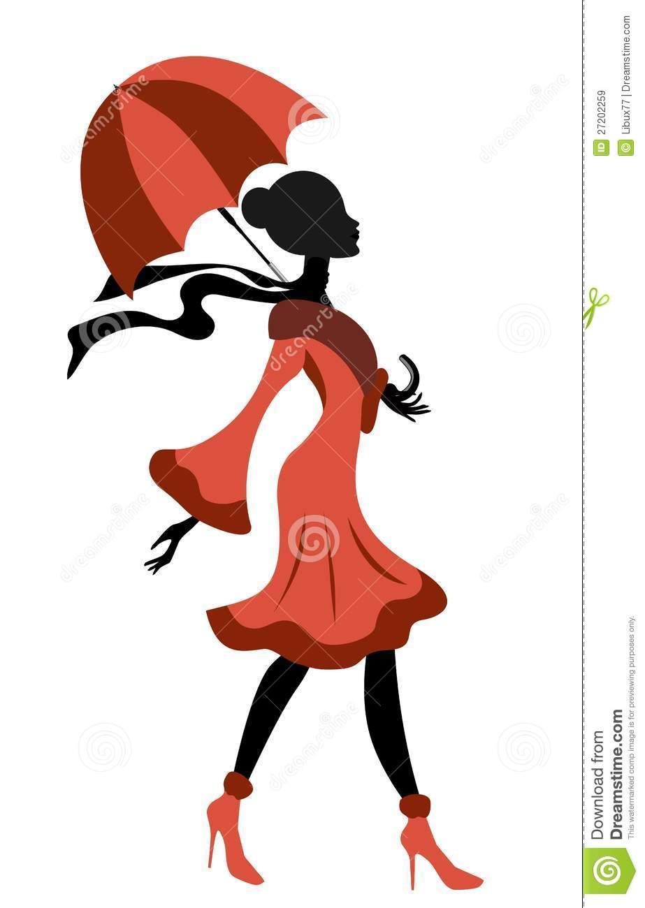 923x1300 Elegant Lady Silhouette Walking With Umbrella Royalty Free Stock