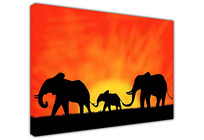 679x467 Canvas It Up African Elephant Family Under Sunset Silhouette Large