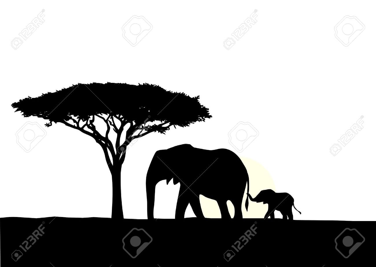1300x924 Elephant Mother And Baby Silhouette