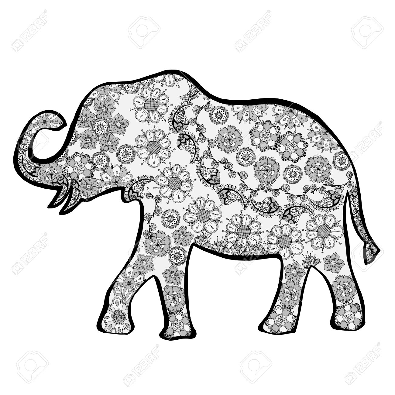 1300x1300 Elephant Black And White Clipart Silhouette Flowers Collection