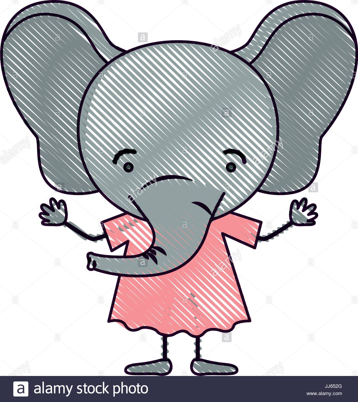 1238x1390 Color Crayon Silhouette Caricature Of Cute Elephant In Dress Stock