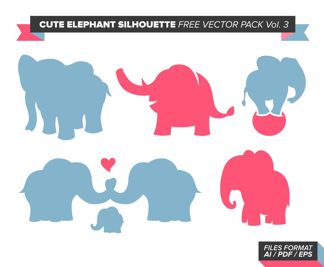 1136x936 Cute Elephant Silhouette Free Vector Pack Vol. 3 Vector Art