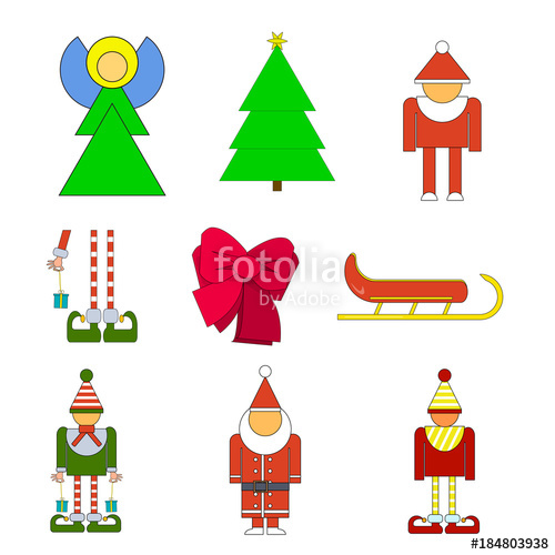 500x500 Set Christmas Holiday Objects. Vector Illustration Of Elf, Santa
