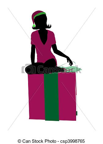337x470 Christmas Elf Silhouette Illustration. Christmas Elf Sitting