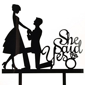 355x355 She Said Yes Black Acrylic Engagement Couple Wedding Day Cake