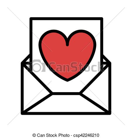 450x470 Silhouette Romantic Envelope Flat Icon With Heart Draw Vector