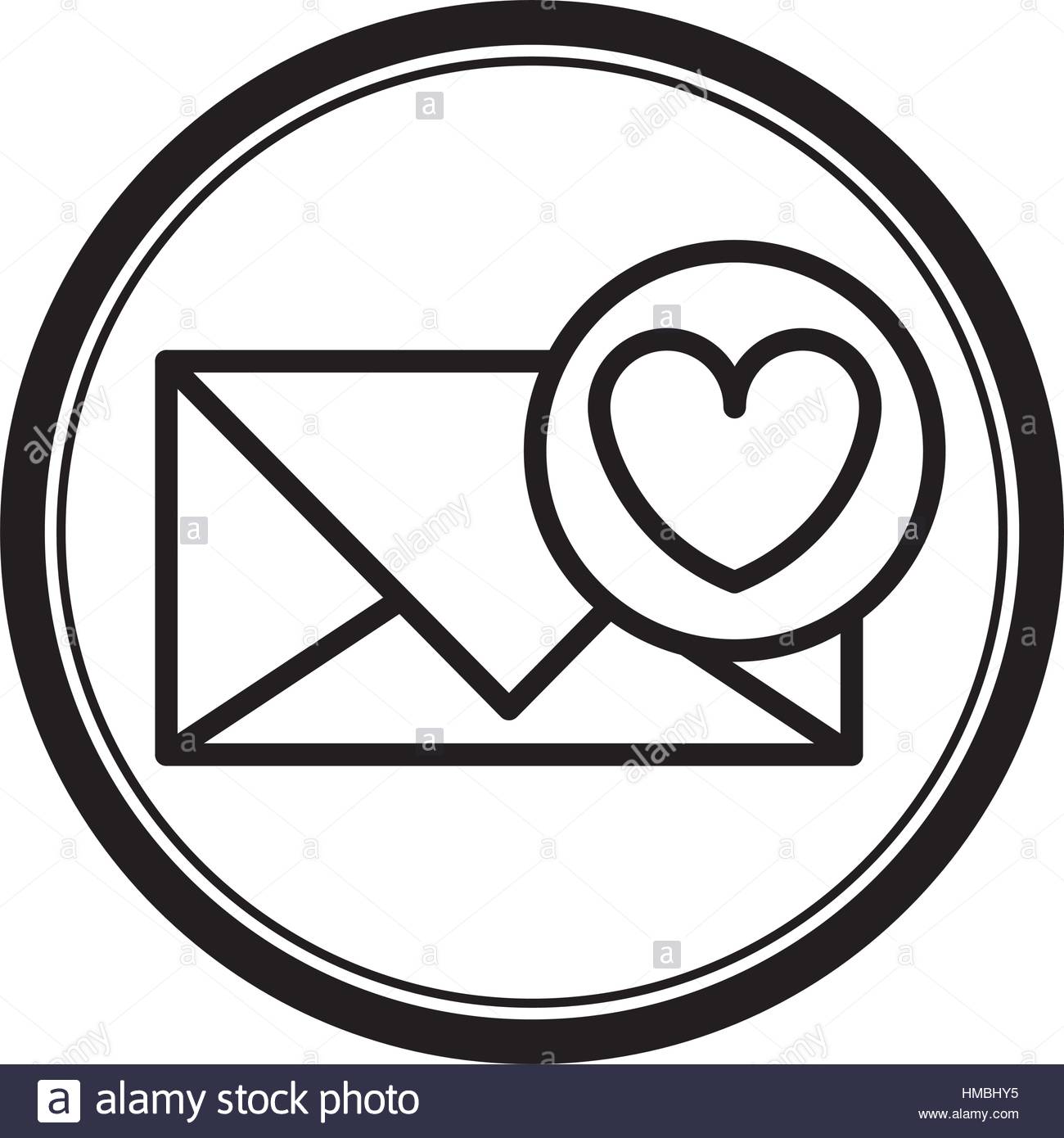 1300x1390 Circular Shape With Silhouette Envelope With Heart Sticker Stock
