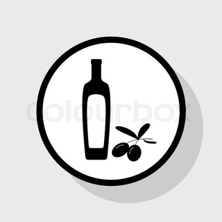 320x320 Black Olives Branch With Olive Oil Bottle Silhouette. Stock