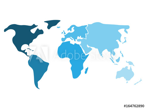 500x375 Multicolored World Map Divided To Six Continents In Different