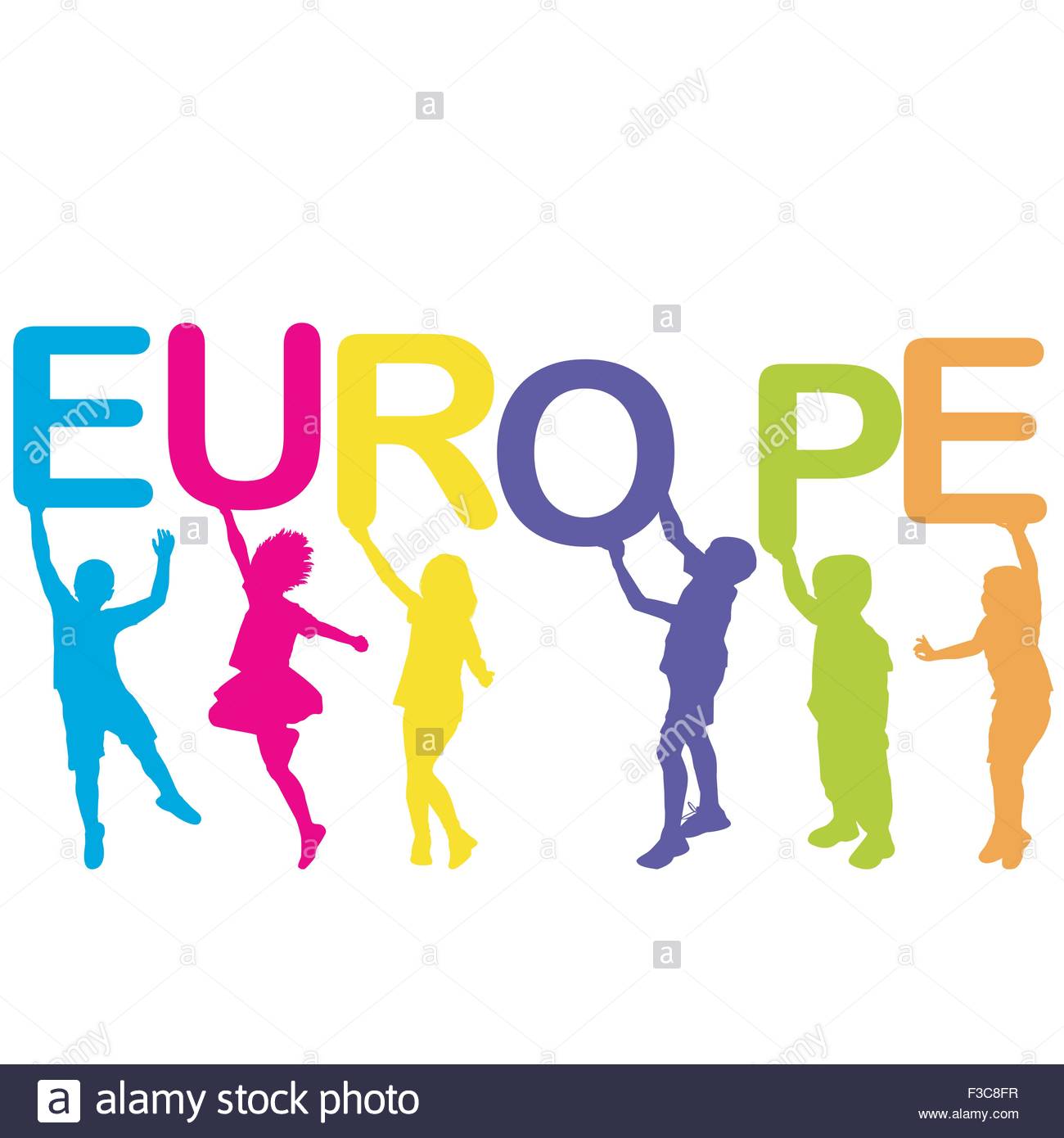 1300x1390 Children Silhouettes Holding Letters Building The Word Europe