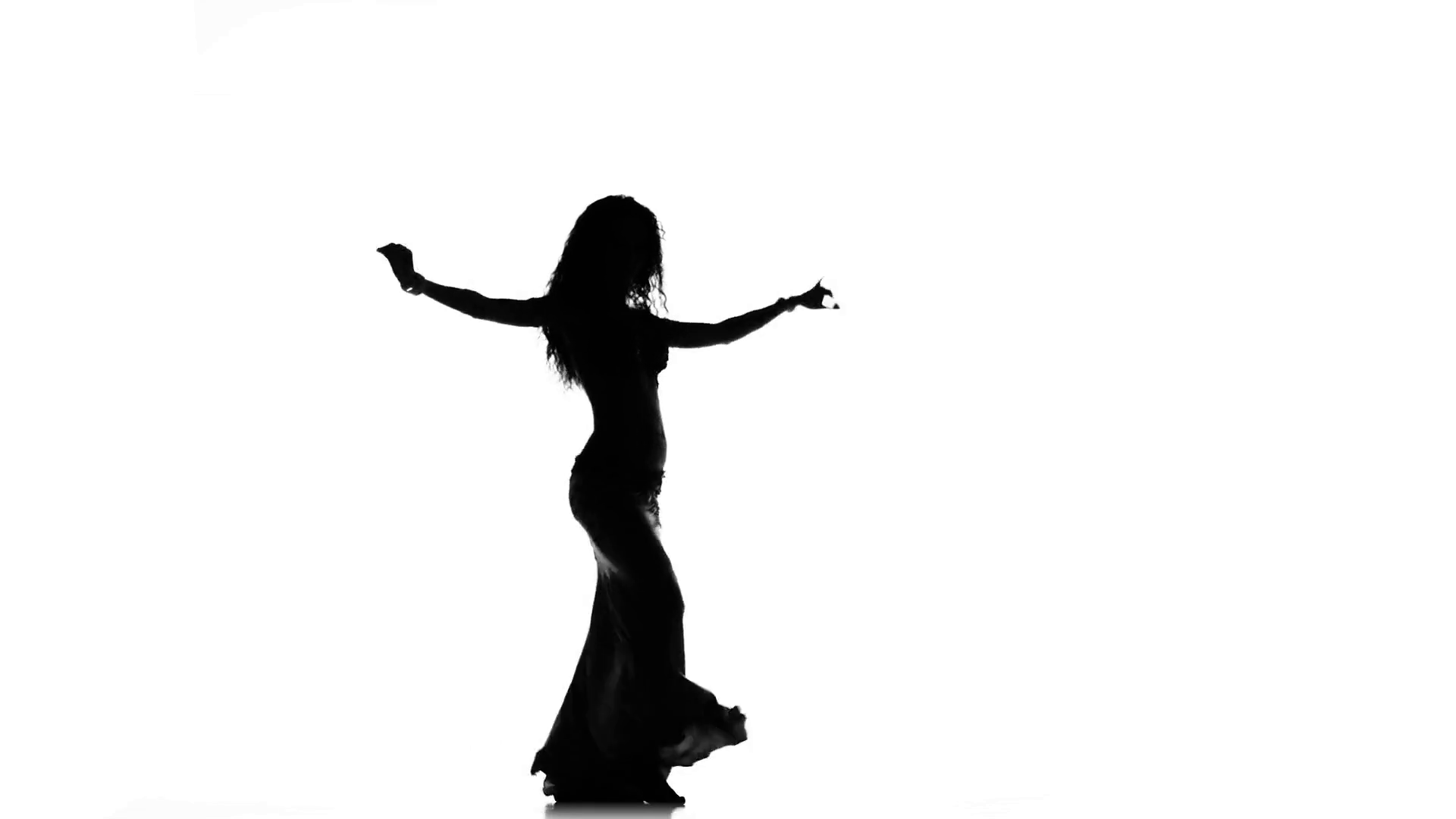 1920x1080 Exotic Belly Dancer Woman Starts Dance On White, Silhouette Stock