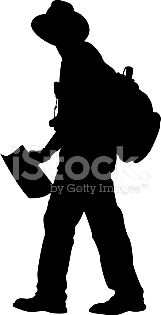 525x1024 Man Walking With Hat, Bag Amp Map Stock Vector