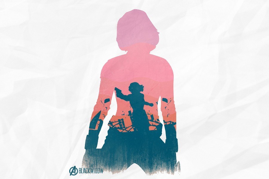 900x600 Avengers Silhouette, Black Widow Movie Poster Silk Fabric Art
