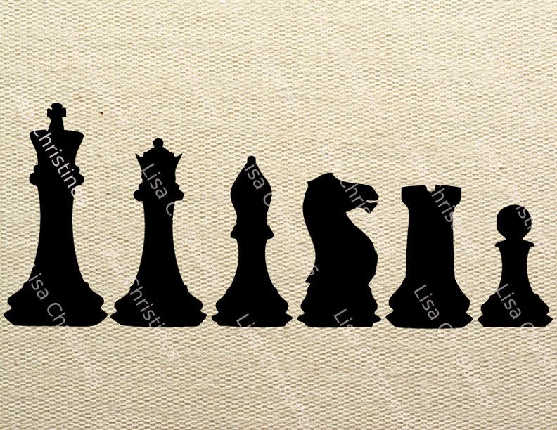 792x612 Chess Pieces Black Silhouette Illustration Clipart, Instant