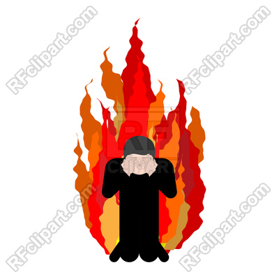 400x400 Sinner On Fire Face With Hands Royalty Free Vector Clip Art